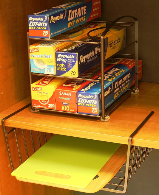 Wrap Organizer Rack for Kitchen Cabinet, 3 Tier, Bronze