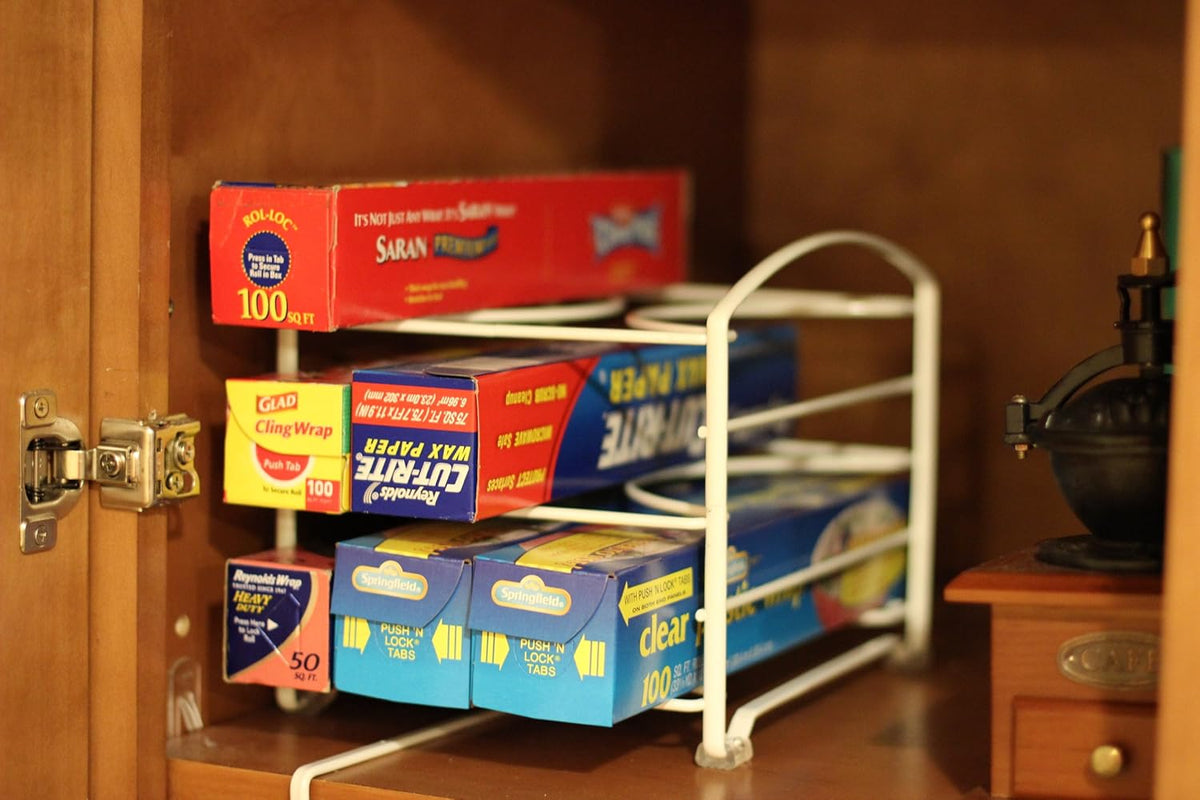 Wrap Organizer Rack for Kitchen Cabinet, 3 Tier, Bronze