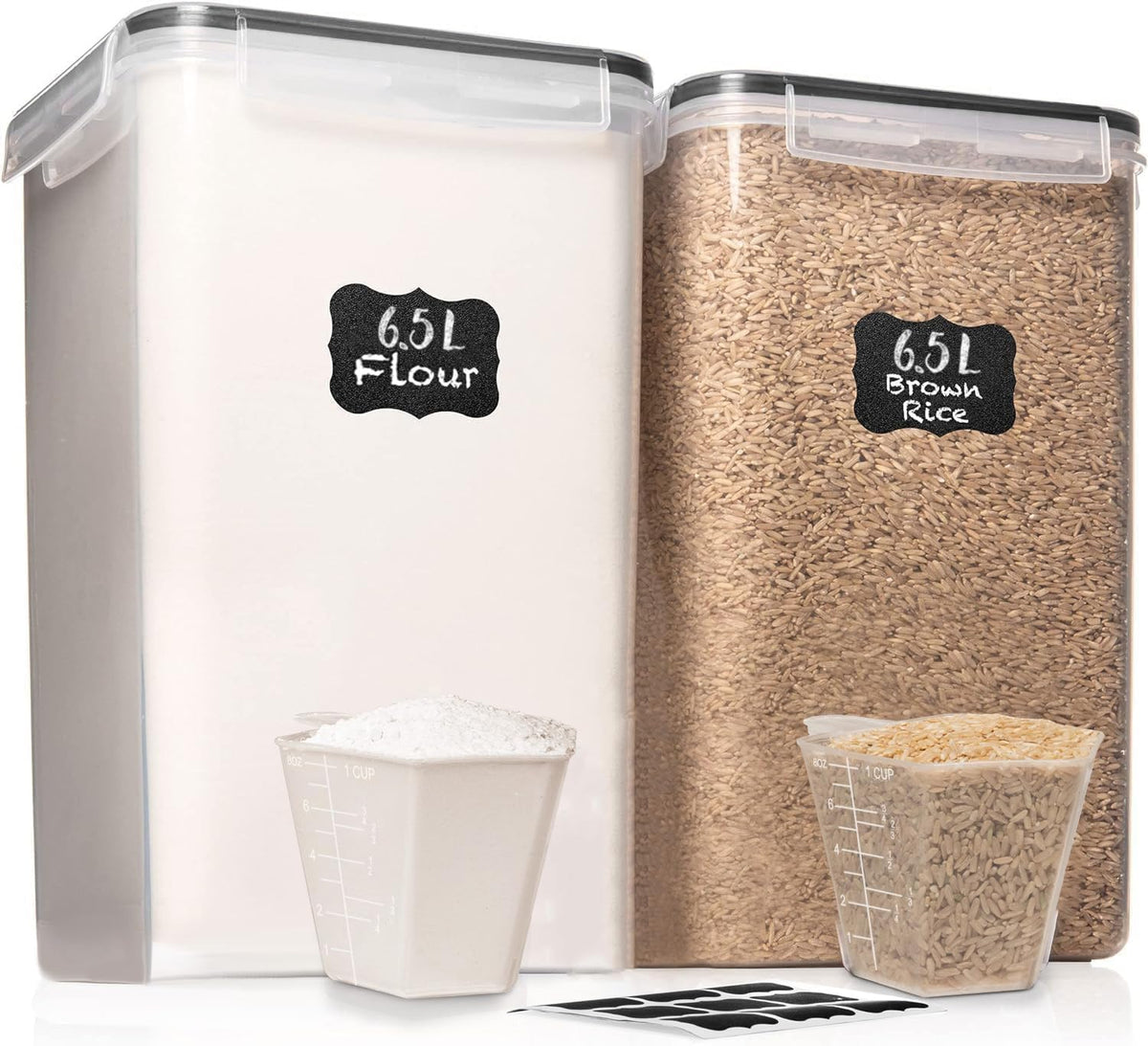 SUPPLIES 2 PC [7 Qt / 6.5L / 220 Oz] Large Food Storage Containers with Lids Airtight - BPA Free Clear Plastic Kitchen and Pantry Storage Containers for Cereal, Flour, Sugar, Rice