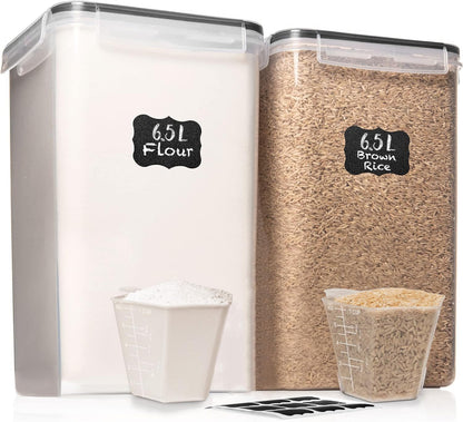 SUPPLIES 2 PC [7 Qt / 6.5L / 220 Oz] Large Food Storage Containers with Lids Airtight - BPA Free Clear Plastic Kitchen and Pantry Storage Containers for Cereal, Flour, Sugar, Rice