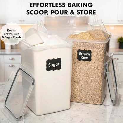 SUPPLIES 2 PC [7 Qt / 6.5L / 220 Oz] Large Food Storage Containers with Lids Airtight - BPA Free Clear Plastic Kitchen and Pantry Storage Containers for Cereal, Flour, Sugar, Rice