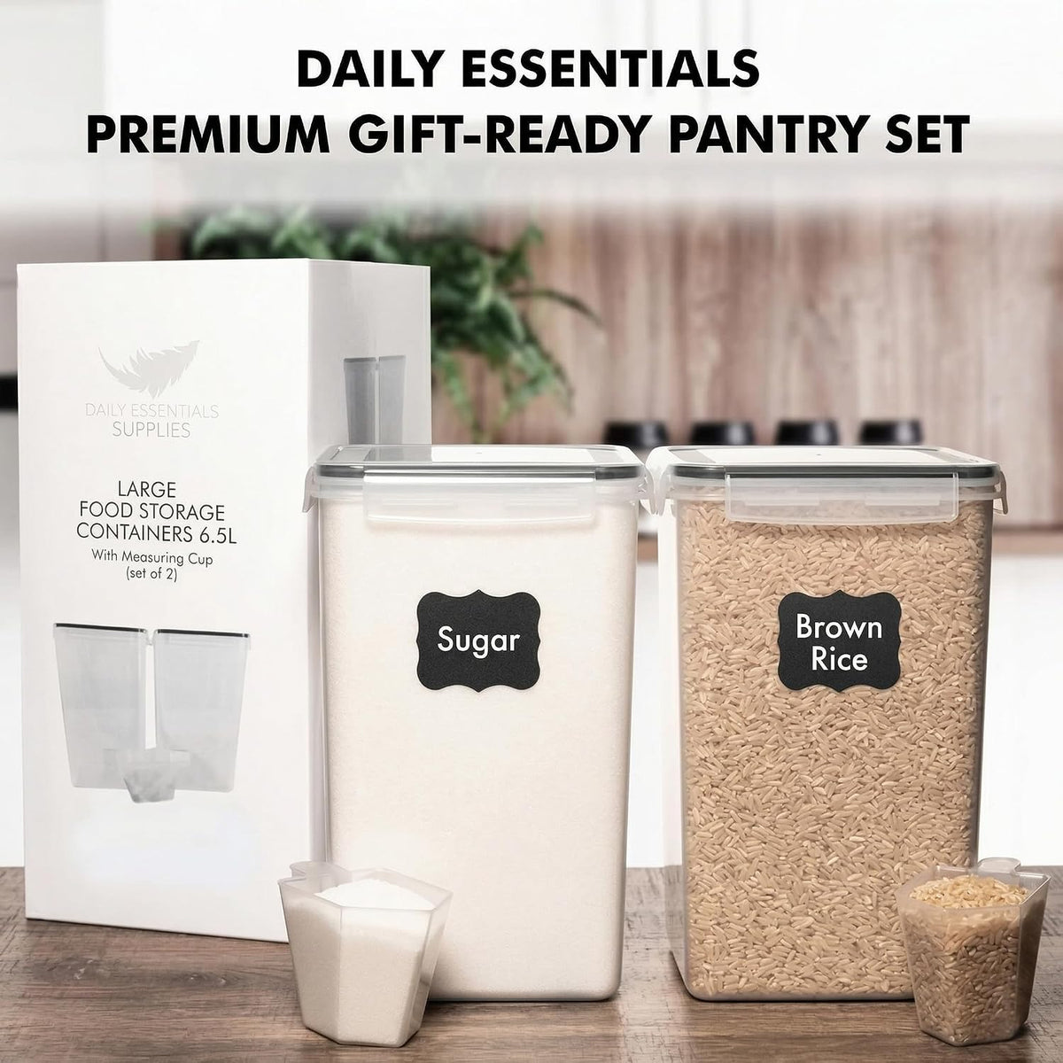 SUPPLIES 2 PC [7 Qt / 6.5L / 220 Oz] Large Food Storage Containers with Lids Airtight - BPA Free Clear Plastic Kitchen and Pantry Storage Containers for Cereal, Flour, Sugar, Rice