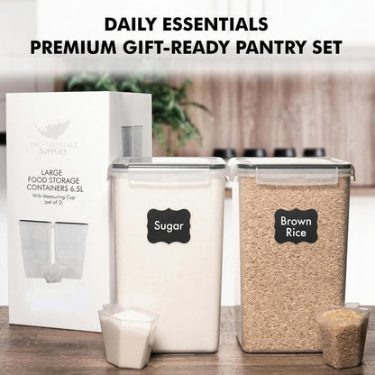 SUPPLIES 2 PC [7 Qt / 6.5L / 220 Oz] Large Food Storage Containers with Lids Airtight - BPA Free Clear Plastic Kitchen and Pantry Storage Containers for Cereal, Flour, Sugar, Rice