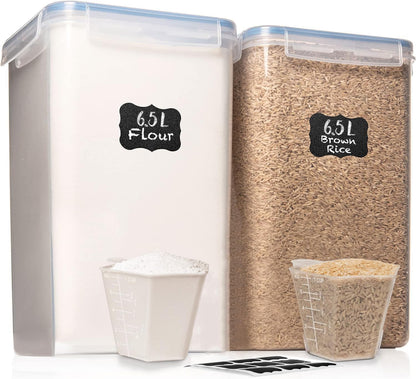 SUPPLIES 2 PC [7 Qt / 6.5L / 220 Oz] Large Food Storage Containers with Lids Airtight - BPA Free Clear Plastic Kitchen and Pantry Storage Containers for Cereal, Flour, Sugar, Rice