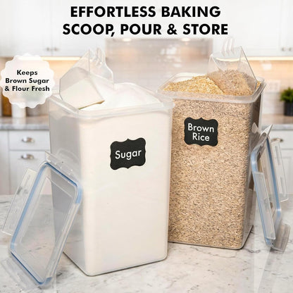 SUPPLIES 2 PC [7 Qt / 6.5L / 220 Oz] Large Food Storage Containers with Lids Airtight - BPA Free Clear Plastic Kitchen and Pantry Storage Containers for Cereal, Flour, Sugar, Rice