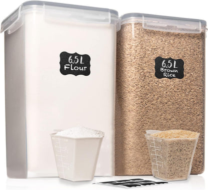 SUPPLIES 2 PC [7 Qt / 6.5L / 220 Oz] Large Food Storage Containers with Lids Airtight - BPA Free Clear Plastic Kitchen and Pantry Storage Containers for Cereal, Flour, Sugar, Rice