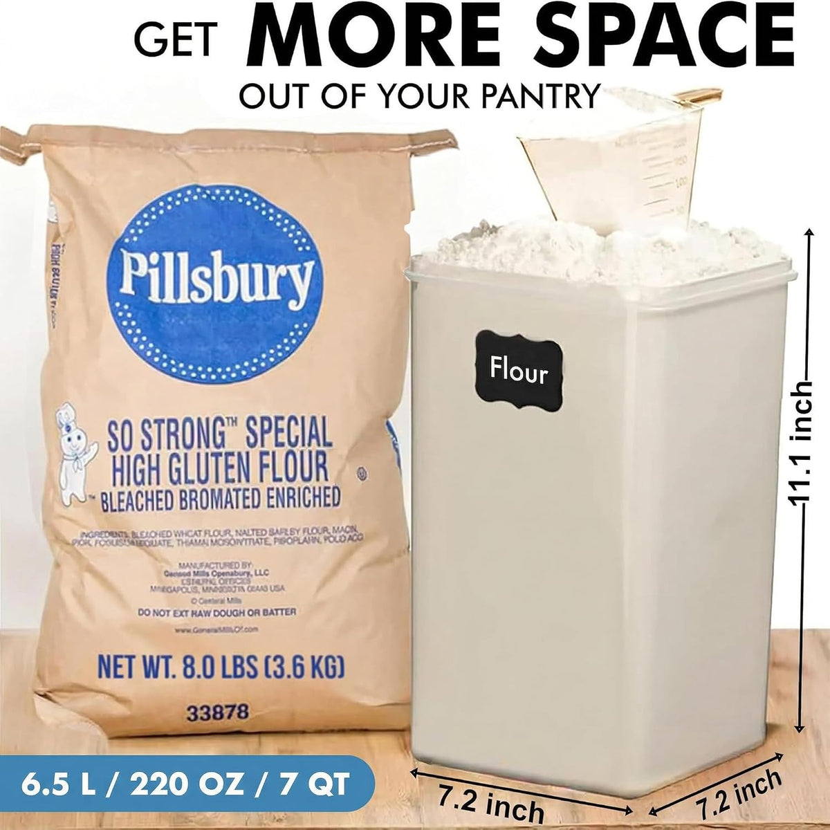 SUPPLIES 2 PC [7 Qt / 6.5L / 220 Oz] Large Food Storage Containers with Lids Airtight - BPA Free Clear Plastic Kitchen and Pantry Storage Containers for Cereal, Flour, Sugar, Rice