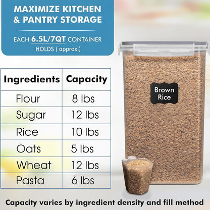 SUPPLIES 2 PC [7 Qt / 6.5L / 220 Oz] Large Food Storage Containers with Lids Airtight - BPA Free Clear Plastic Kitchen and Pantry Storage Containers for Cereal, Flour, Sugar, Rice
