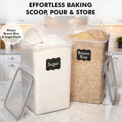 SUPPLIES 2 PC [7 Qt / 6.5L / 220 Oz] Large Food Storage Containers with Lids Airtight - BPA Free Clear Plastic Kitchen and Pantry Storage Containers for Cereal, Flour, Sugar, Rice