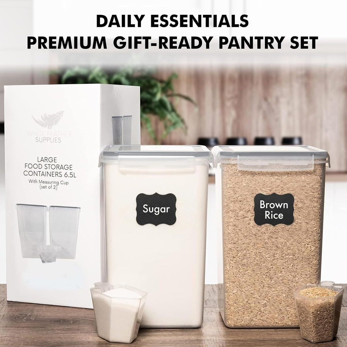 SUPPLIES 2 PC [7 Qt / 6.5L / 220 Oz] Large Food Storage Containers with Lids Airtight - BPA Free Clear Plastic Kitchen and Pantry Storage Containers for Cereal, Flour, Sugar, Rice