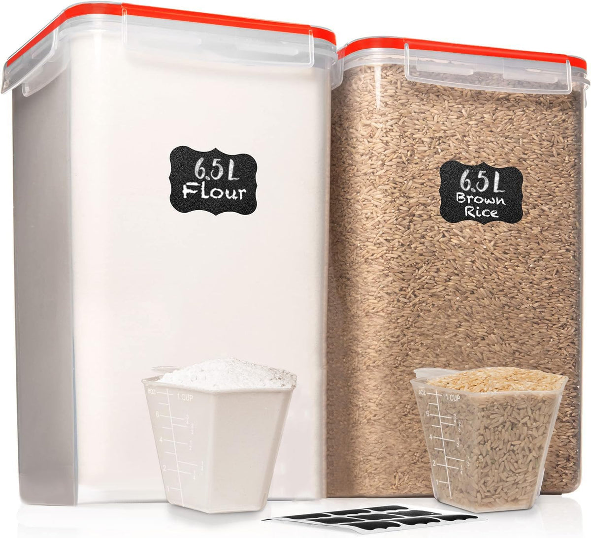 SUPPLIES 2 PC [7 Qt / 6.5L / 220 Oz] Large Food Storage Containers with Lids Airtight - BPA Free Clear Plastic Kitchen and Pantry Storage Containers for Cereal, Flour, Sugar, Rice