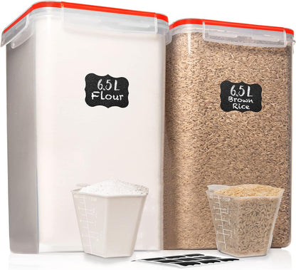 SUPPLIES 2 PC [7 Qt / 6.5L / 220 Oz] Large Food Storage Containers with Lids Airtight - BPA Free Clear Plastic Kitchen and Pantry Storage Containers for Cereal, Flour, Sugar, Rice