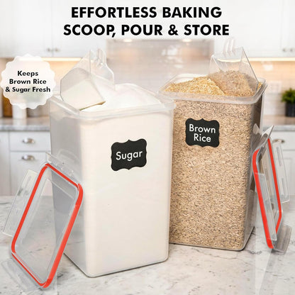 SUPPLIES 2 PC [7 Qt / 6.5L / 220 Oz] Large Food Storage Containers with Lids Airtight - BPA Free Clear Plastic Kitchen and Pantry Storage Containers for Cereal, Flour, Sugar, Rice