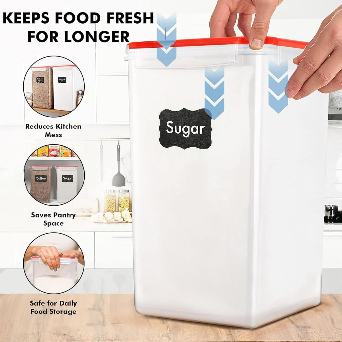 SUPPLIES 2 PC [7 Qt / 6.5L / 220 Oz] Large Food Storage Containers with Lids Airtight - BPA Free Clear Plastic Kitchen and Pantry Storage Containers for Cereal, Flour, Sugar, Rice