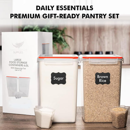 SUPPLIES 2 PC [7 Qt / 6.5L / 220 Oz] Large Food Storage Containers with Lids Airtight - BPA Free Clear Plastic Kitchen and Pantry Storage Containers for Cereal, Flour, Sugar, Rice
