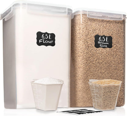 SUPPLIES 2 PC [7 Qt / 6.5L / 220 Oz] Large Food Storage Containers with Lids Airtight - BPA Free Clear Plastic Kitchen and Pantry Storage Containers for Cereal, Flour, Sugar, Rice