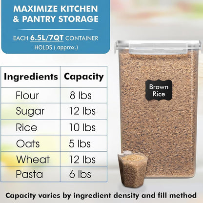 SUPPLIES 2 PC [7 Qt / 6.5L / 220 Oz] Large Food Storage Containers with Lids Airtight - BPA Free Clear Plastic Kitchen and Pantry Storage Containers for Cereal, Flour, Sugar, Rice