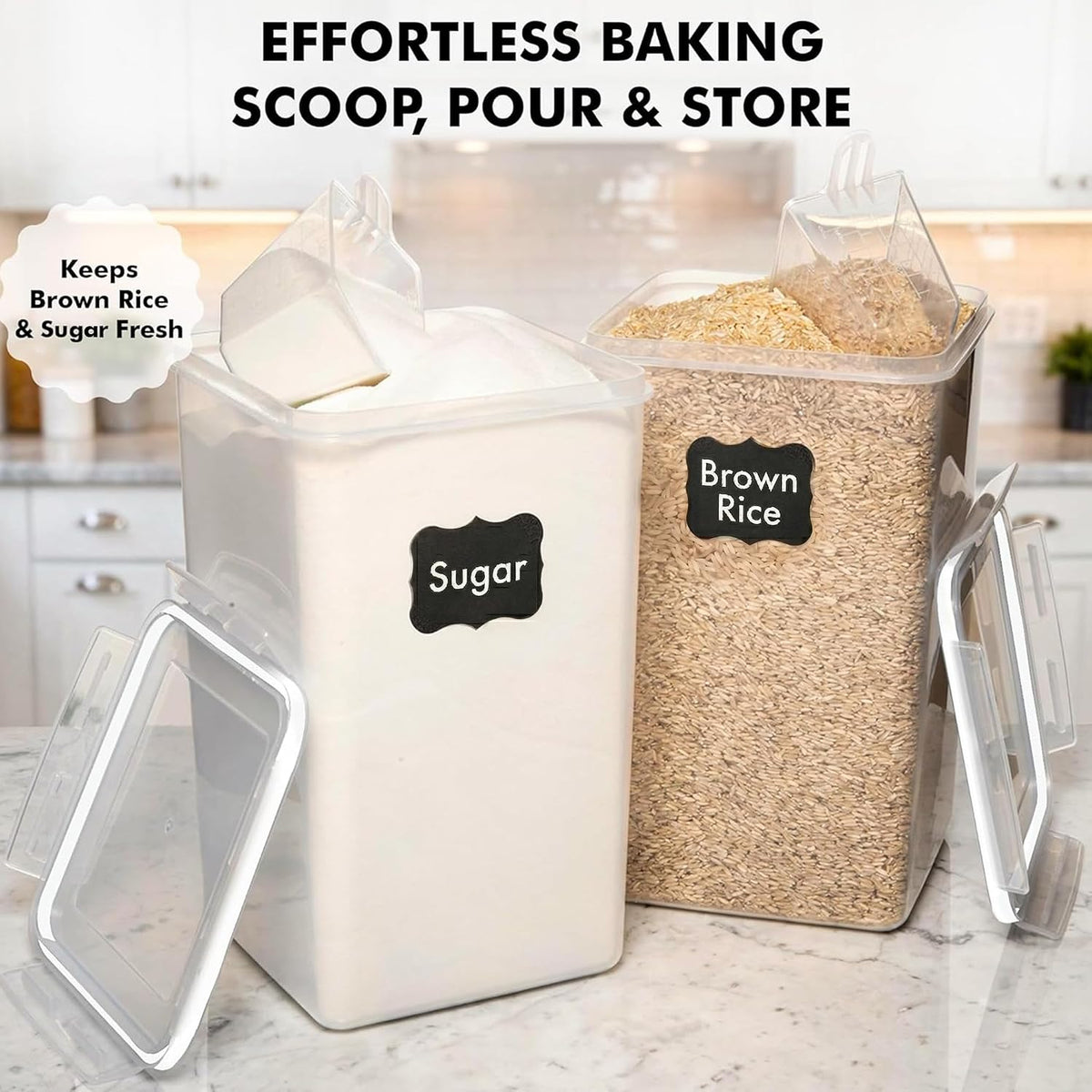SUPPLIES 2 PC [7 Qt / 6.5L / 220 Oz] Large Food Storage Containers with Lids Airtight - BPA Free Clear Plastic Kitchen and Pantry Storage Containers for Cereal, Flour, Sugar, Rice