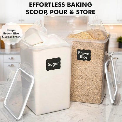 SUPPLIES 2 PC [7 Qt / 6.5L / 220 Oz] Large Food Storage Containers with Lids Airtight - BPA Free Clear Plastic Kitchen and Pantry Storage Containers for Cereal, Flour, Sugar, Rice