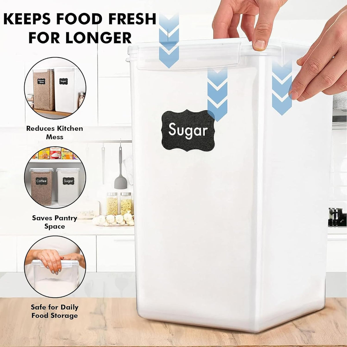 SUPPLIES 2 PC [7 Qt / 6.5L / 220 Oz] Large Food Storage Containers with Lids Airtight - BPA Free Clear Plastic Kitchen and Pantry Storage Containers for Cereal, Flour, Sugar, Rice
