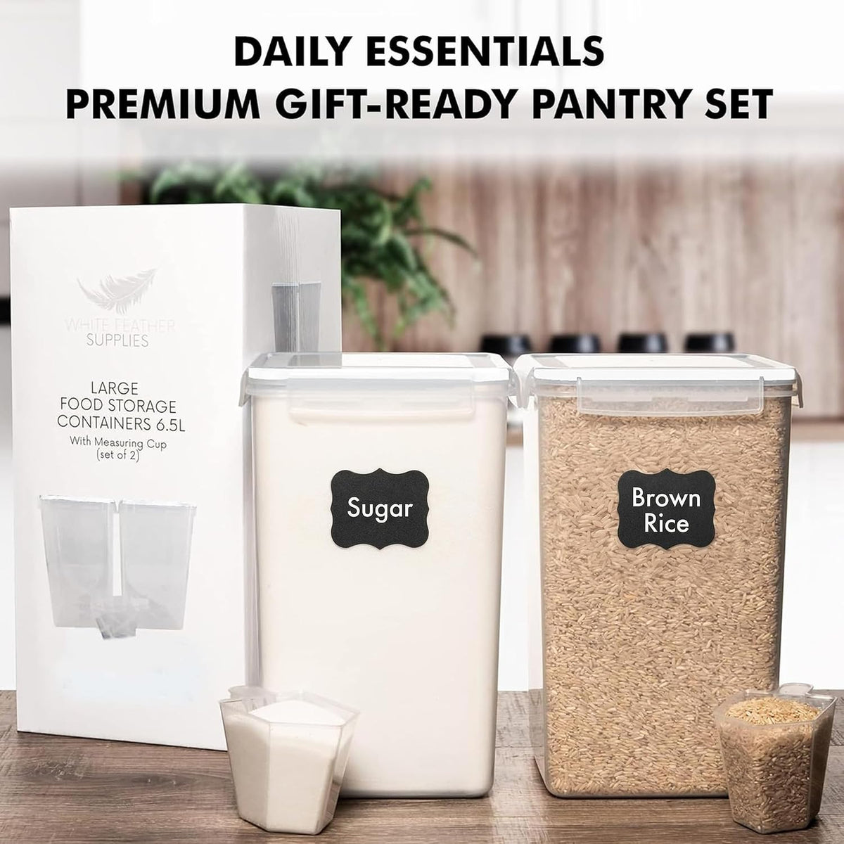 SUPPLIES 2 PC [7 Qt / 6.5L / 220 Oz] Large Food Storage Containers with Lids Airtight - BPA Free Clear Plastic Kitchen and Pantry Storage Containers for Cereal, Flour, Sugar, Rice