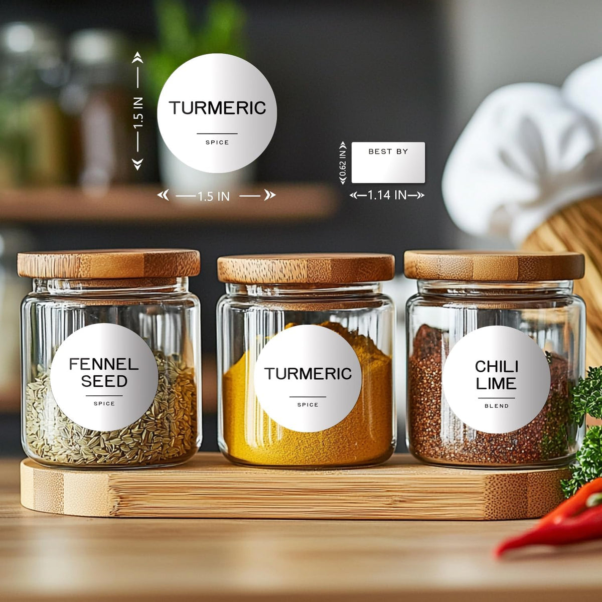 245 Spice Jar Labels - Round Preprinted Minimalist Waterproof Stickers for Kitchen Jars, Herb & Seasoning Labels for Pantry Organization (Black)
