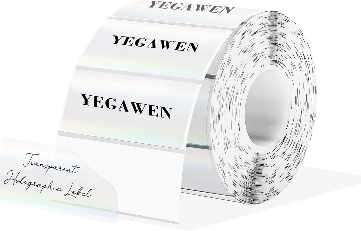 2" Round Transparent Thermal Label Stickers, Holographic Clear Self-Adhesive Direct Thermal Labels, Perforation Line Design& Waterproof- 300 Sheets