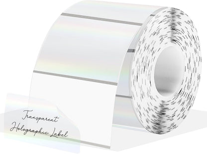 2" Round Transparent Thermal Label Stickers, Holographic Clear Self-Adhesive Direct Thermal Labels, Perforation Line Design& Waterproof- 300 Sheets