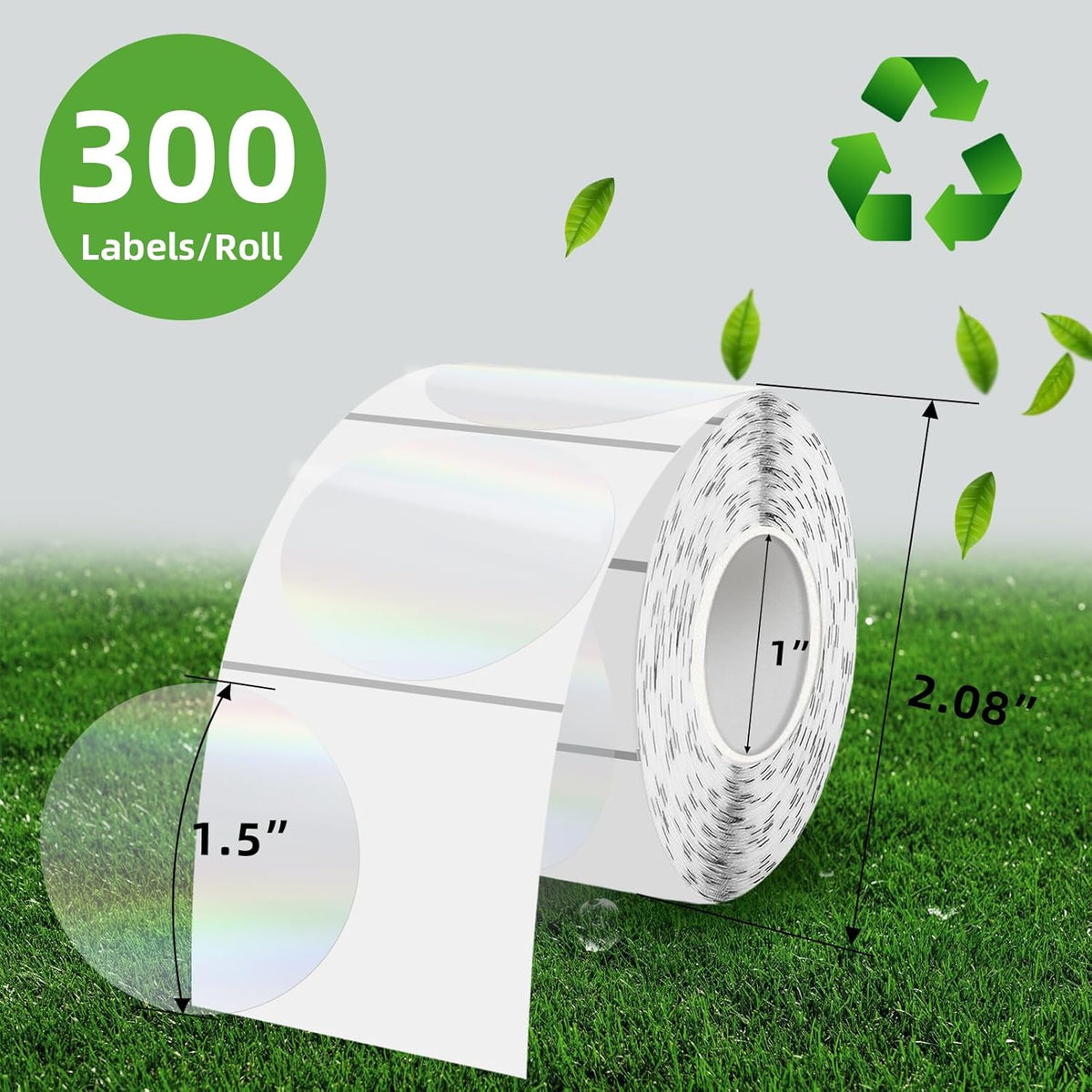 2" Round Transparent Thermal Label Stickers, Holographic Clear Self-Adhesive Direct Thermal Labels, Perforation Line Design& Waterproof- 300 Sheets