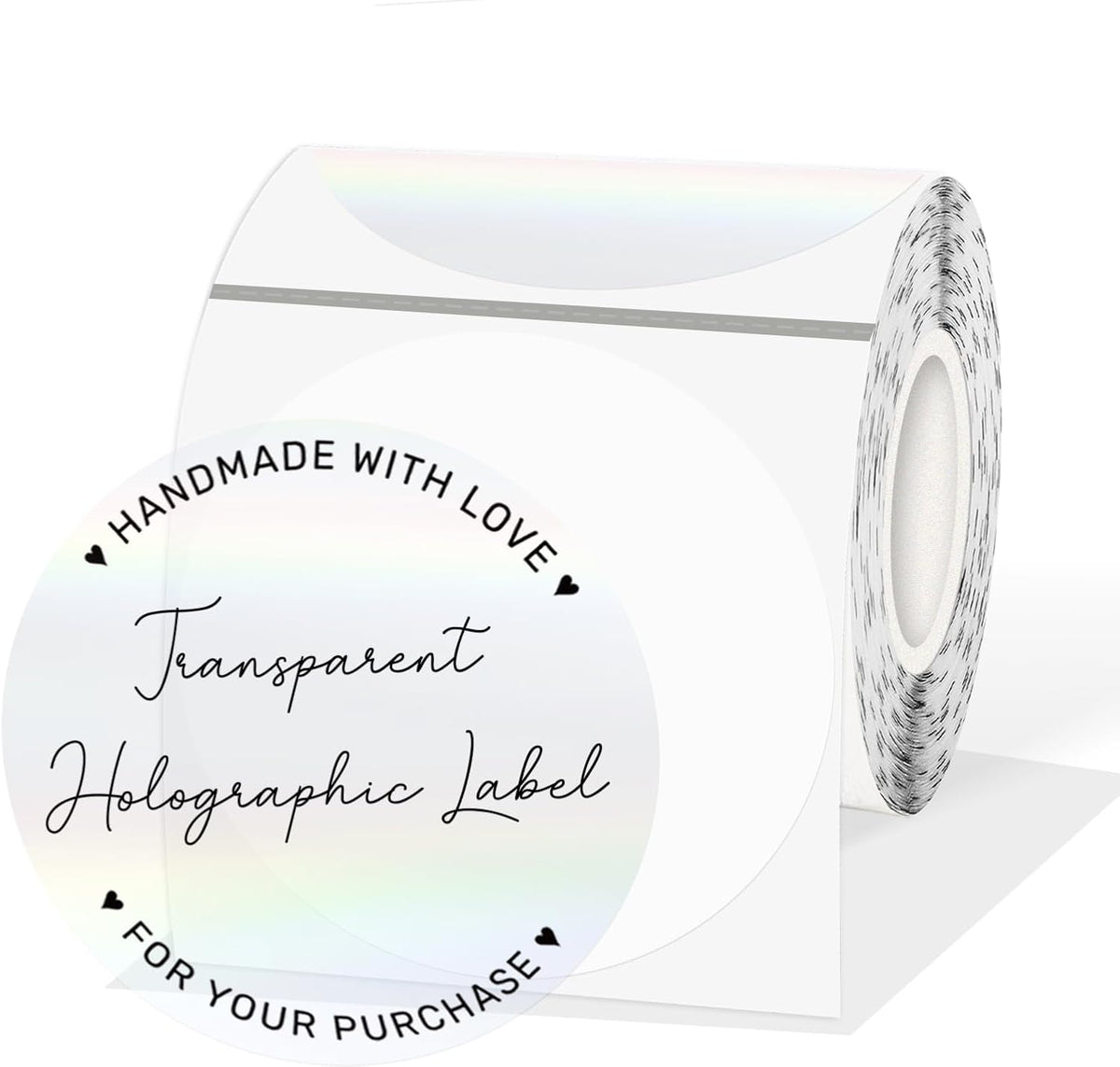 2" Round Transparent Thermal Label Stickers, Holographic Clear Self-Adhesive Direct Thermal Labels, Perforation Line Design& Waterproof- 300 Sheets