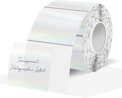 2" Round Transparent Thermal Label Stickers, Holographic Clear Self-Adhesive Direct Thermal Labels, Perforation Line Design& Waterproof- 300 Sheets