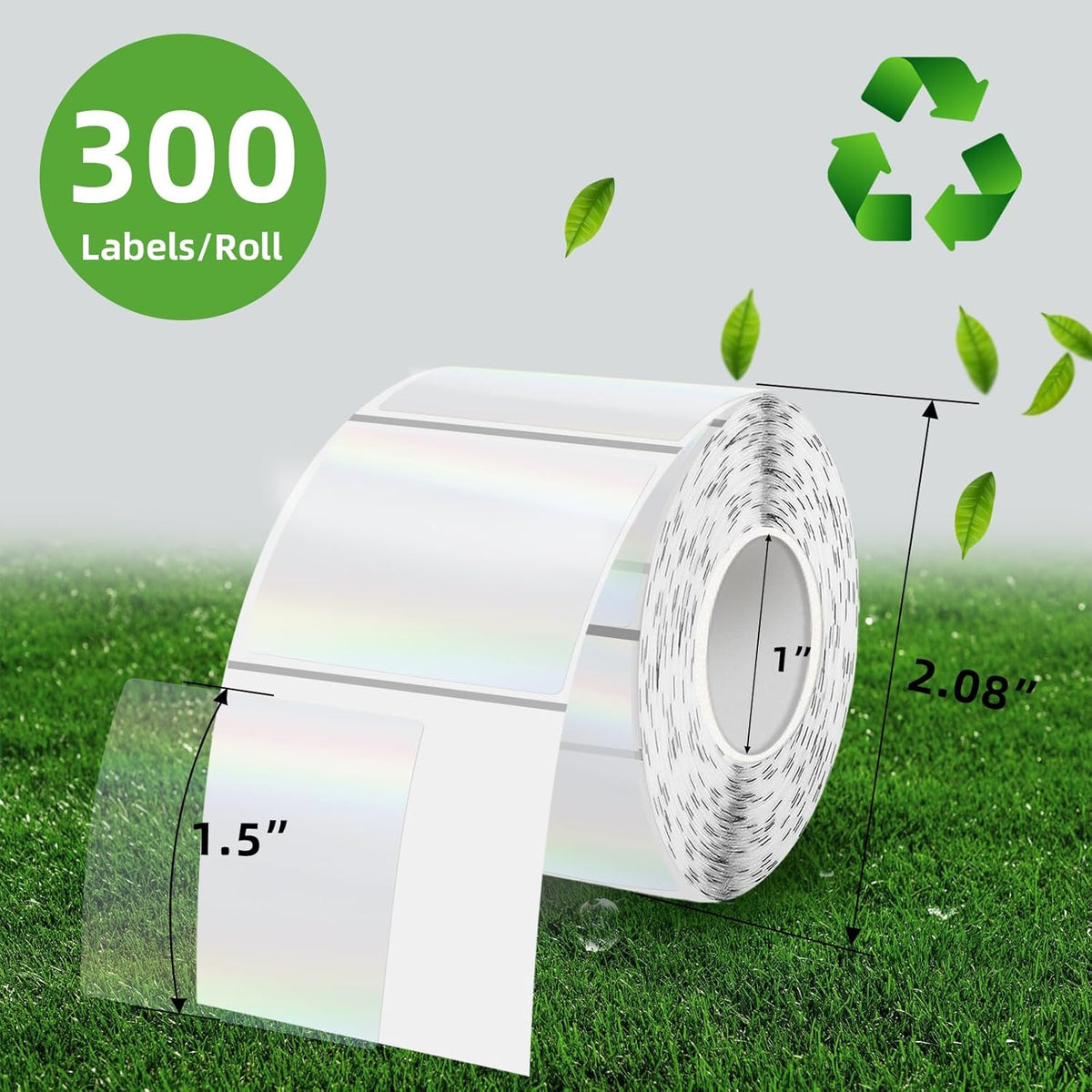 2" Round Transparent Thermal Label Stickers, Holographic Clear Self-Adhesive Direct Thermal Labels, Perforation Line Design& Waterproof- 300 Sheets