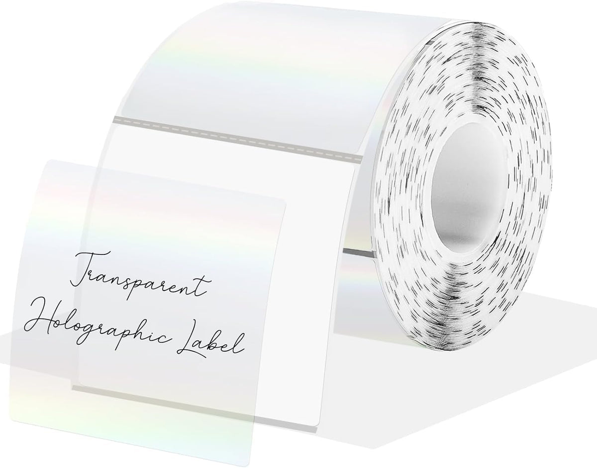 2" Round Transparent Thermal Label Stickers, Holographic Clear Self-Adhesive Direct Thermal Labels, Perforation Line Design& Waterproof- 300 Sheets