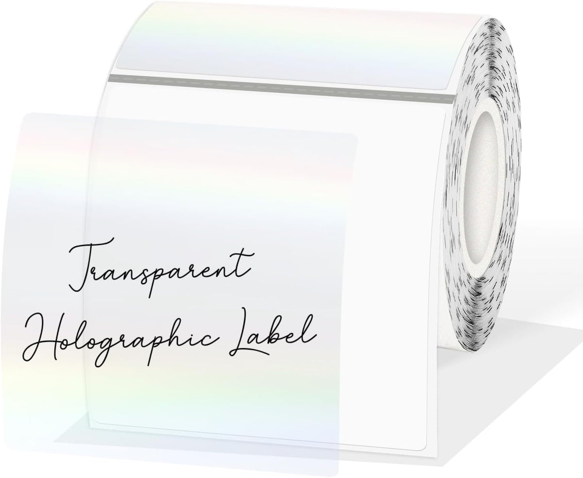 2" Round Transparent Thermal Label Stickers, Holographic Clear Self-Adhesive Direct Thermal Labels, Perforation Line Design& Waterproof- 300 Sheets