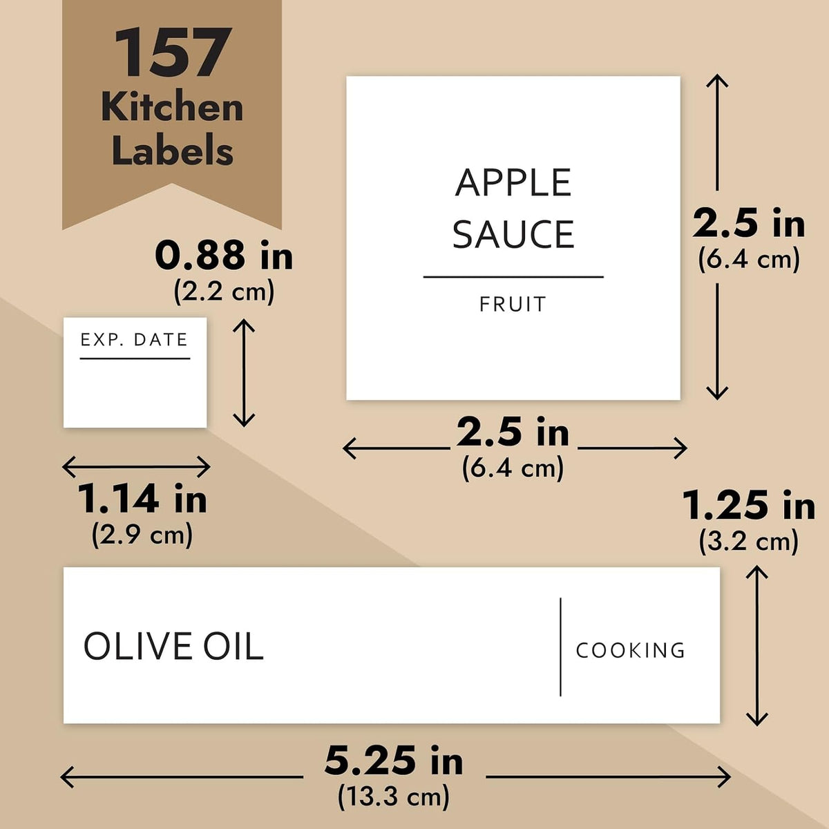 Pantry Labels for Containers - 144 Matte Vinyl Stickers, 2.5 x 2.5 in, Black on White, Water Resistant - Food Labels & Ingredient Stickers for Spice Jars & Baking Organization
