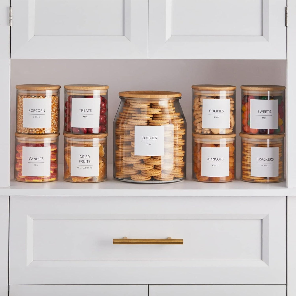 Pantry Labels for Containers - 144 Matte Vinyl Stickers, 2.5 x 2.5 in, Black on White, Water Resistant - Food Labels & Ingredient Stickers for Spice Jars & Baking Organization