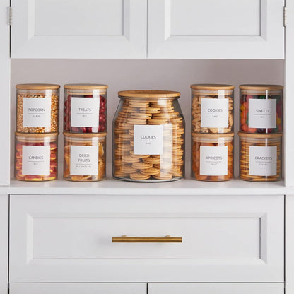 Pantry Labels for Containers - 144 Matte Vinyl Stickers, 2.5 x 2.5 in, Black on White, Water Resistant - Food Labels & Ingredient Stickers for Spice Jars & Baking Organization