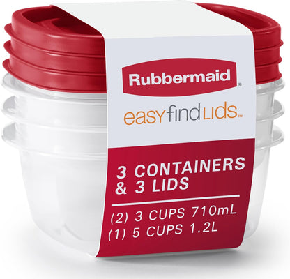 EasyFindLids Food Storage and Organization Containers, 3-Pack, Racer Red, BPA-Free, Microwave & Dishwasher Safe