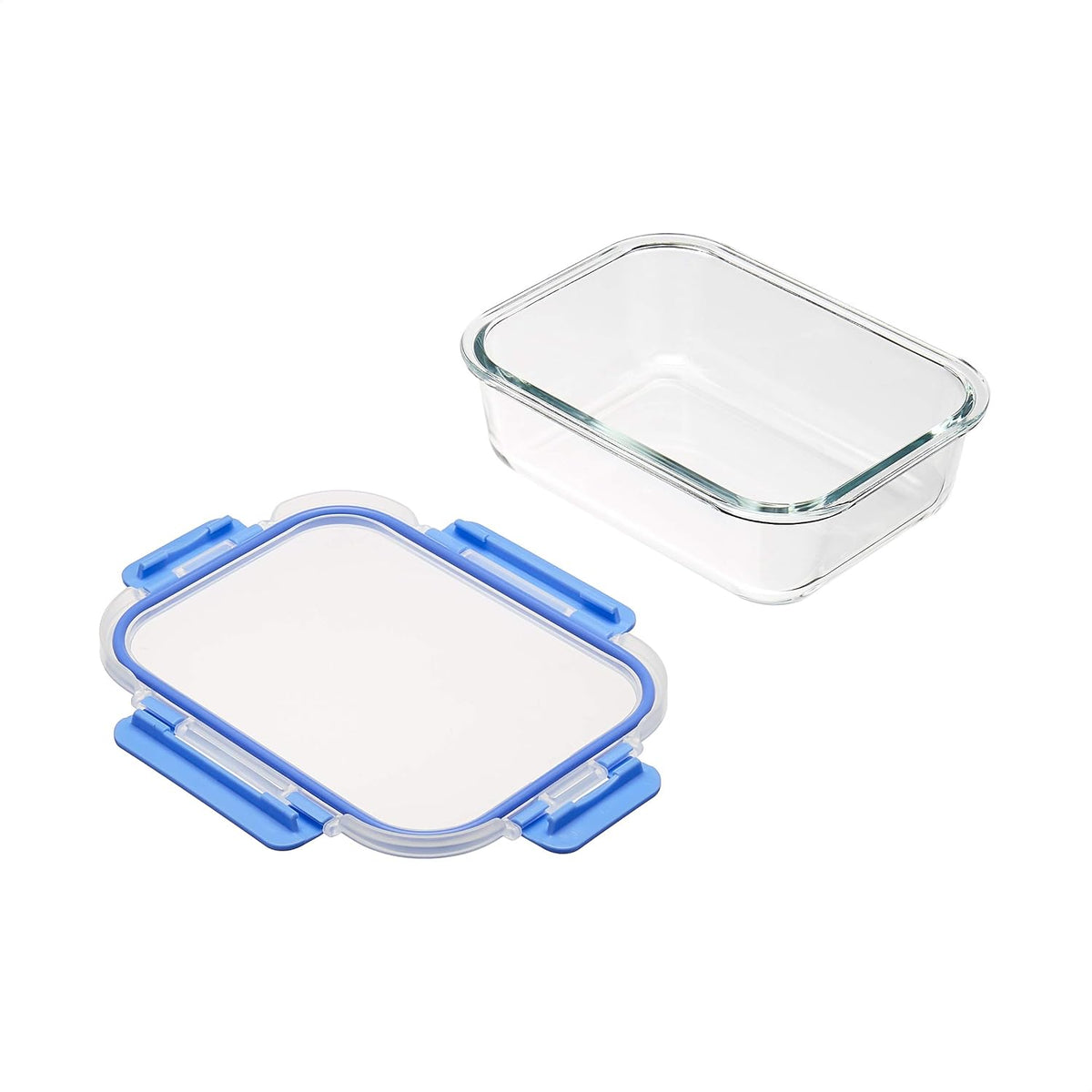 Glass Food Storage Containers, Leak Proof, Oven Safe, Easy to Clean, Stain Resistant, Set of 7, 14 Pieces Including Lids, BPA-Free, Clear with Blue Silicone Ring