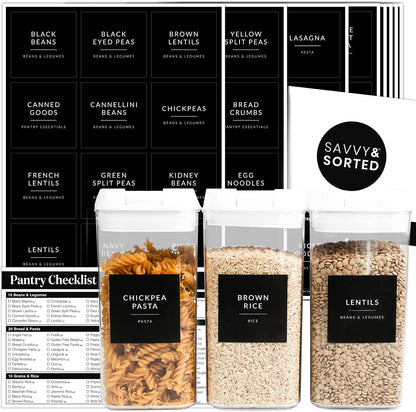 Minimalist Pantry Labels, 180 Waterproof Vinyl Stickers for Food Containers - Kitchen Labels for Organizing Storage Bins, Jars, Kitchen