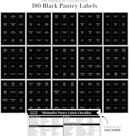 Minimalist Pantry Labels, 180 Waterproof Vinyl Stickers for Food Containers - Kitchen Labels for Organizing Storage Bins, Jars, Kitchen