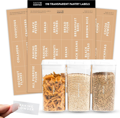 Minimalist Pantry Labels, 180 Waterproof Vinyl Stickers for Food Containers - Kitchen Labels for Organizing Storage Bins, Jars, Kitchen