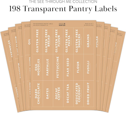 Minimalist Pantry Labels, 180 Waterproof Vinyl Stickers for Food Containers - Kitchen Labels for Organizing Storage Bins, Jars, Kitchen