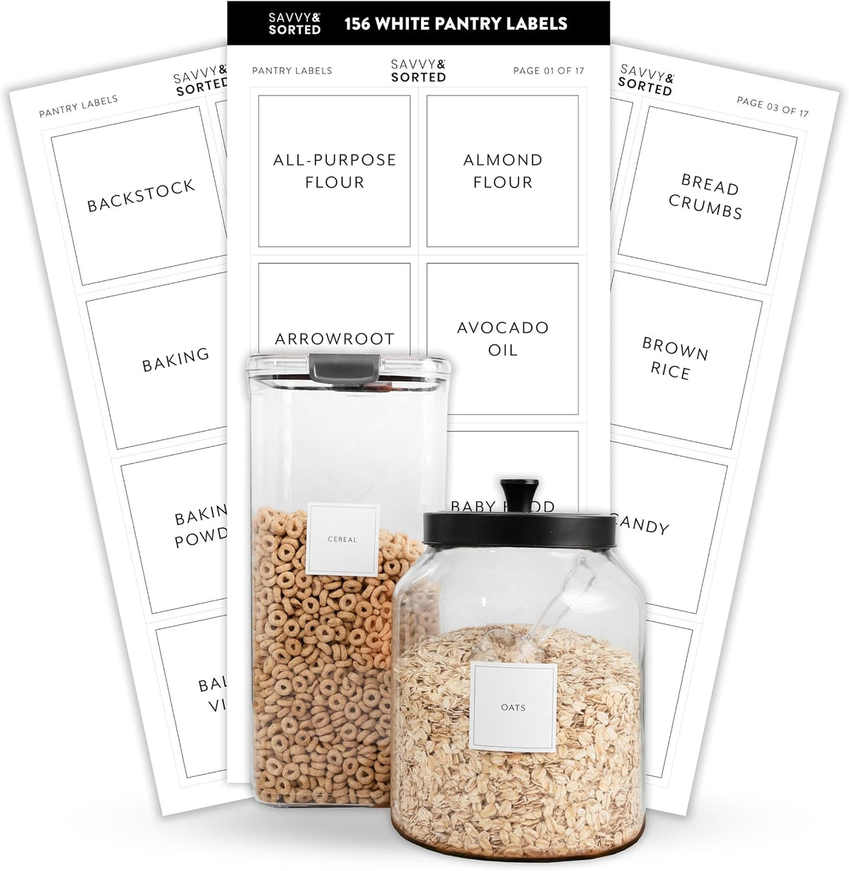 Minimalist Pantry Labels, 180 Waterproof Vinyl Stickers for Food Containers - Kitchen Labels for Organizing Storage Bins, Jars, Kitchen