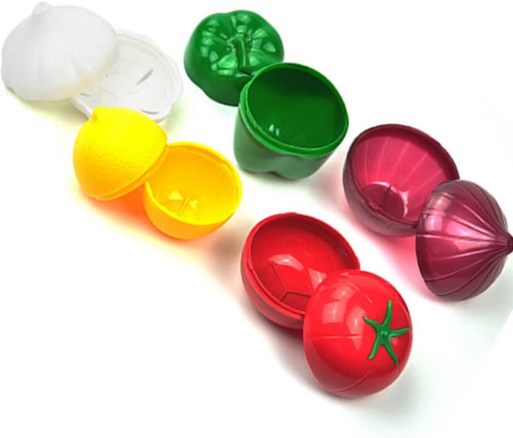 Vegetable and Fruit Storage Containers for Fridge, 5 Pcs BPA Free Reusable Food Saver - Tomato, Avocado, Onion, Lemon Keeper Holder - Refrigerator Vegetable Crisper