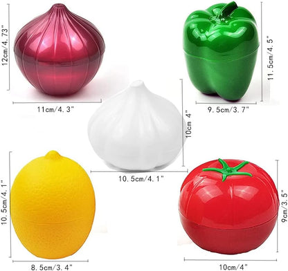 Vegetable and Fruit Storage Containers for Fridge, 5 Pcs BPA Free Reusable Food Saver - Tomato, Avocado, Onion, Lemon Keeper Holder - Refrigerator Vegetable Crisper
