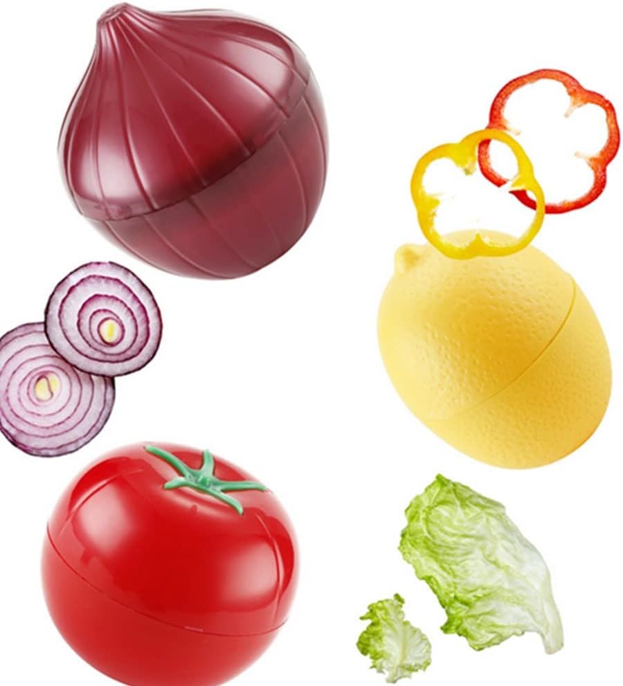 Vegetable and Fruit Storage Containers for Fridge, 5 Pcs BPA Free Reusable Food Saver - Tomato, Avocado, Onion, Lemon Keeper Holder - Refrigerator Vegetable Crisper