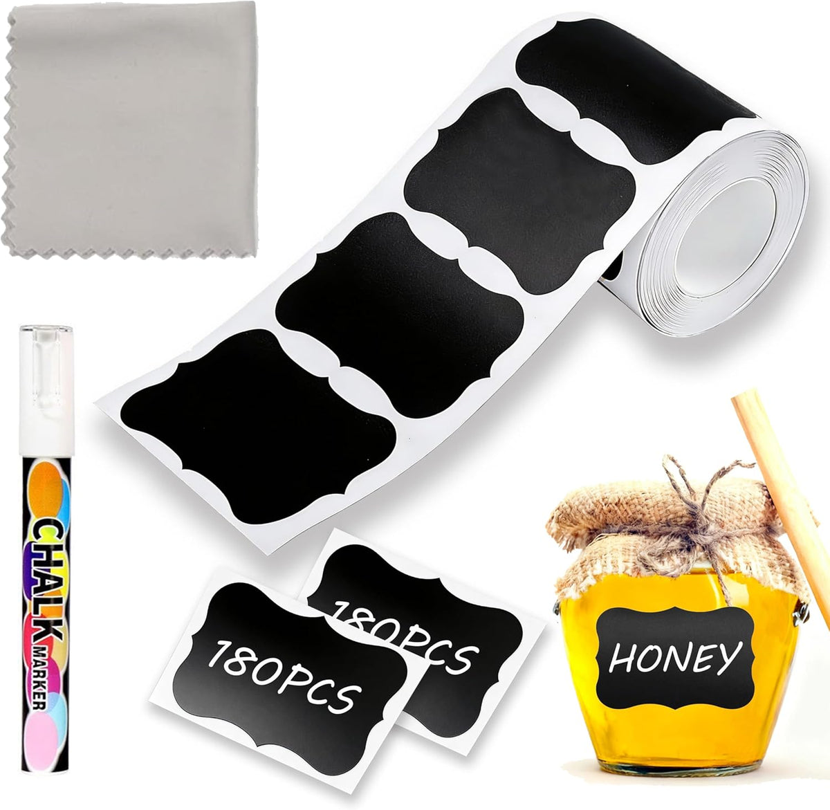 180pcs Chalkboard Labels with 1 Chalk Marker Removable Labels | Erasable Reusable labels for Jars, Craft Rooms,Storage,Pantry Containers and Storage Bin Organize Your Home Kitchen,2x2.95"