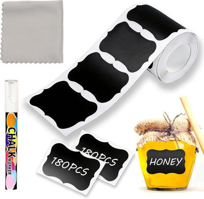 180pcs Chalkboard Labels with 1 Chalk Marker Removable Labels | Erasable Reusable labels for Jars, Craft Rooms,Storage,Pantry Containers and Storage Bin Organize Your Home Kitchen,2x2.95"
