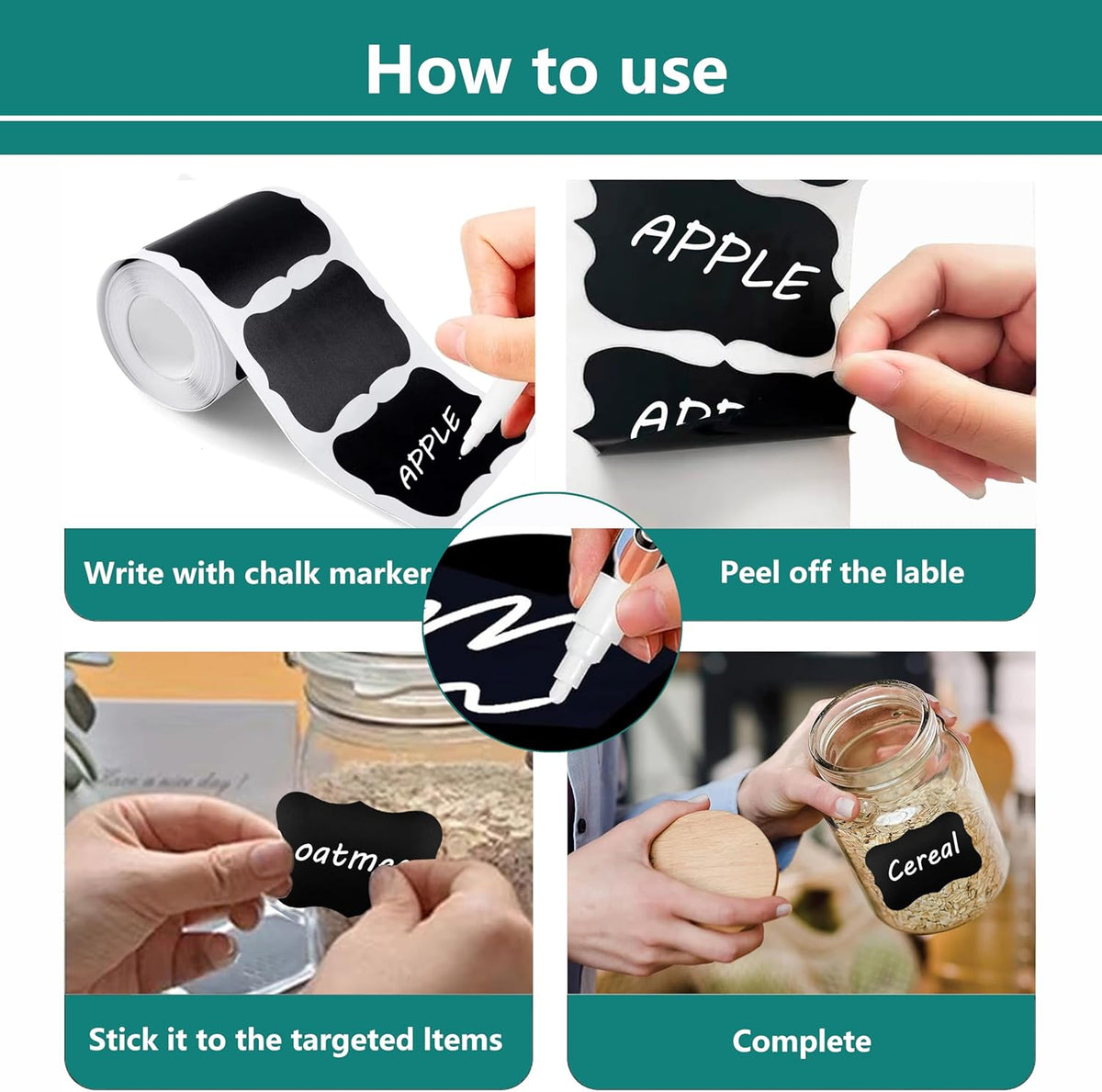 180pcs Chalkboard Labels with 1 Chalk Marker Removable Labels | Erasable Reusable labels for Jars, Craft Rooms,Storage,Pantry Containers and Storage Bin Organize Your Home Kitchen,2x2.95"